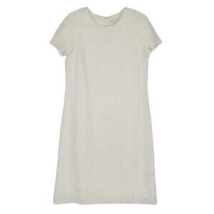 PURIFICACION GARCIA Short Sleeve Chevron Mini Shift Dress Chenille & Silk Ribbon